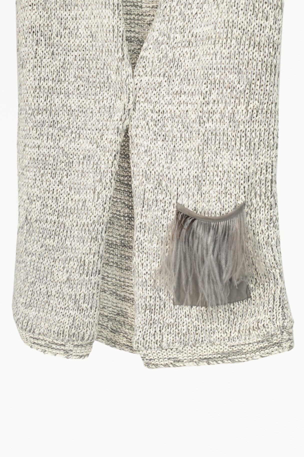 Fabiana Filippi White & Grey Cotton-Knit Feather-Pocket Vest
