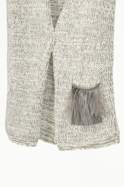 Fabiana Filippi White & Grey Cotton-Knit Feather-Pocket Vest