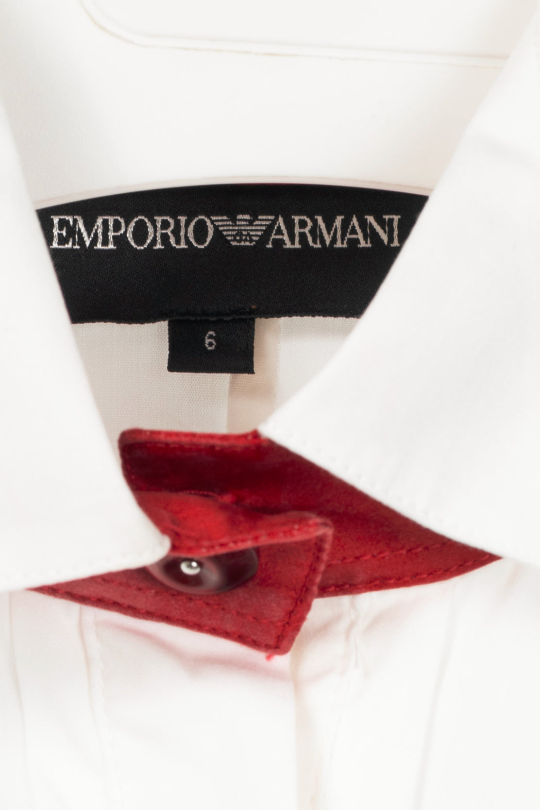 Emporio Armani SS09 White Cotton Red-Satin-Trim Buttoned Shirt