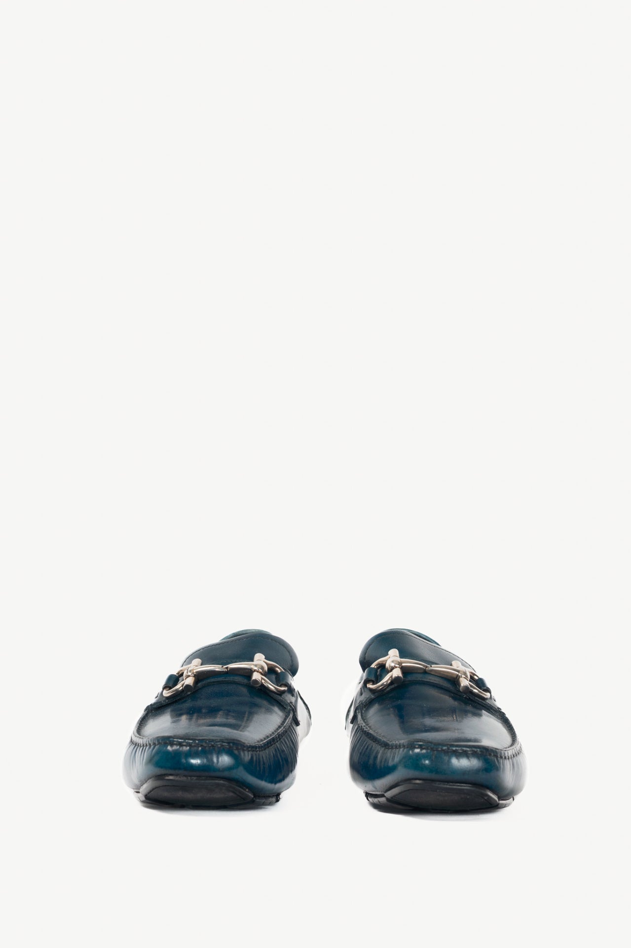Salvatore Ferragamo Blue Leather Gancini Ornament Drivers