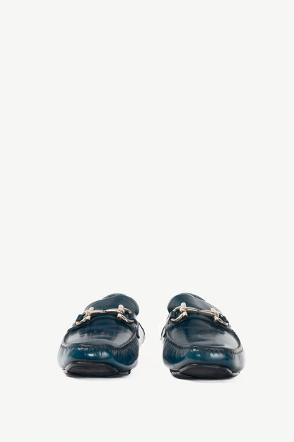Salvatore Ferragamo Blue Leather Gancini Ornament Drivers