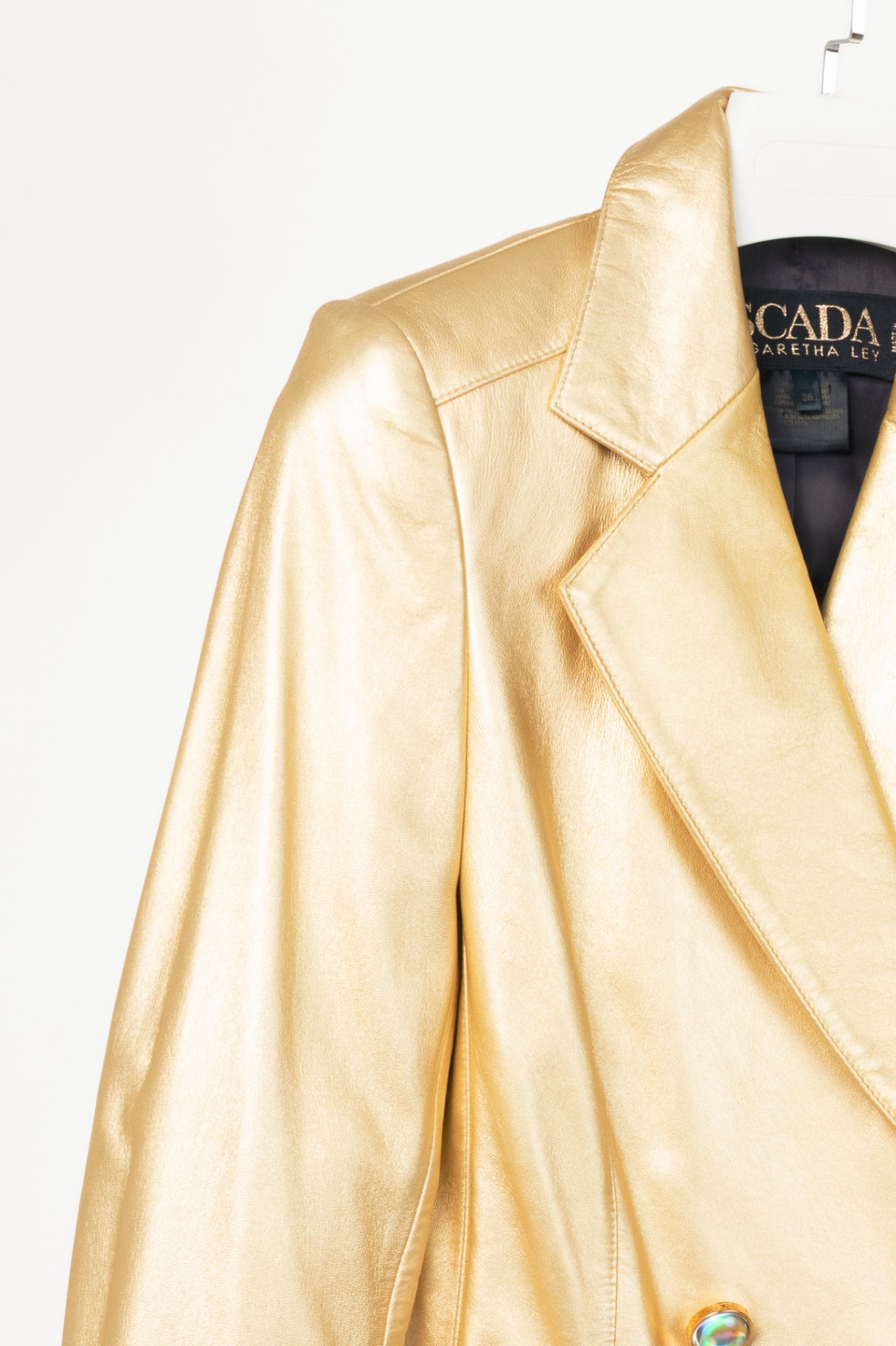 Escada Margaretha Ley Vintage Metallic Gold Leather Double-Breasted Blazer