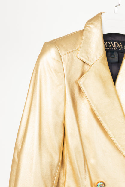 Escada Margaretha Ley Vintage Metallic Gold Leather Double-Breasted Blazer