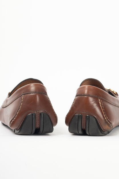 Salvatore Ferragamo Brown Leather Gancini Ornament Drivers