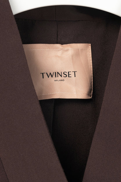 Twinset "Black Chocolate" Crepe Double-Breasted Cropped Blazer