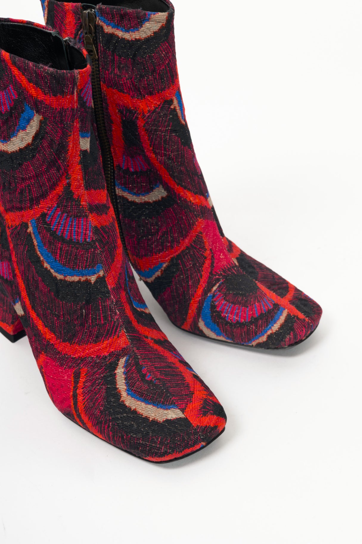 Dries Van Noten AW18 Red Peacock Jacquard Ankle Boots