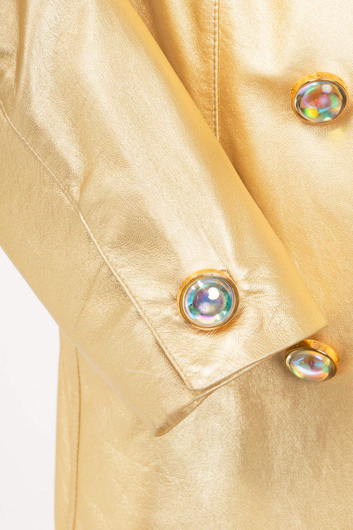 Escada Margaretha Ley Vintage Metallic Gold Leather Double-Breasted Blazer