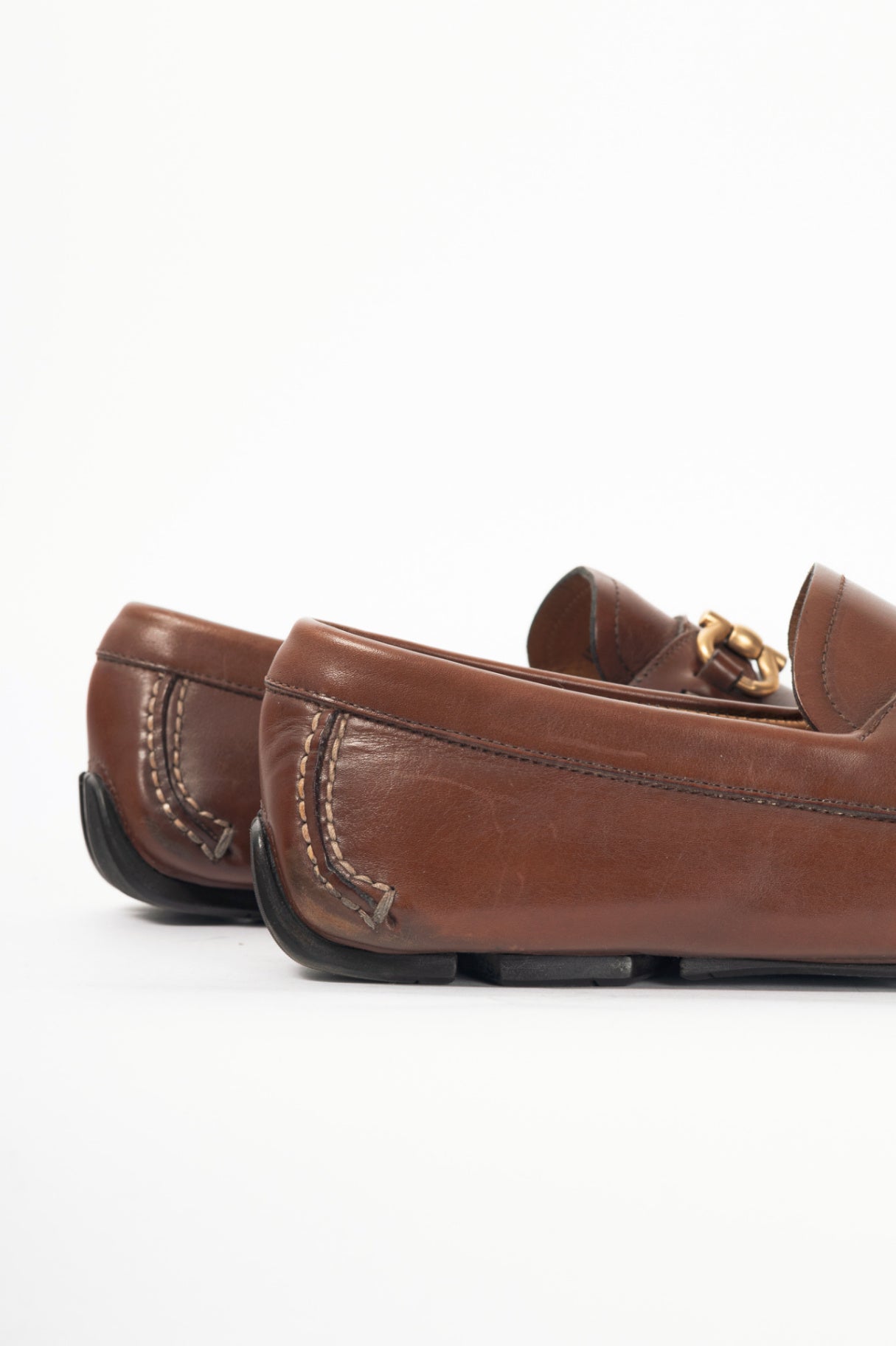 Salvatore Ferragamo Brown Leather Gancini Ornament Drivers