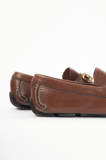 Salvatore Ferragamo Brown Leather Gancini Ornament Drivers