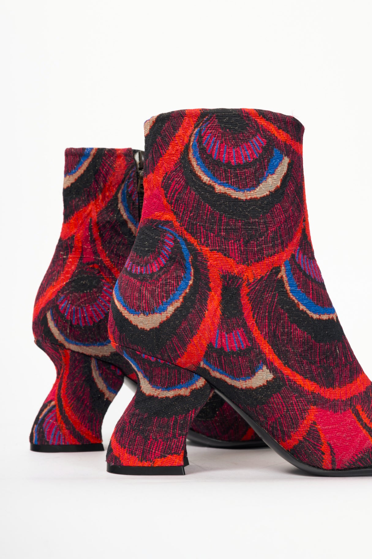 Dries Van Noten AW18 Red Peacock Jacquard Ankle Boots
