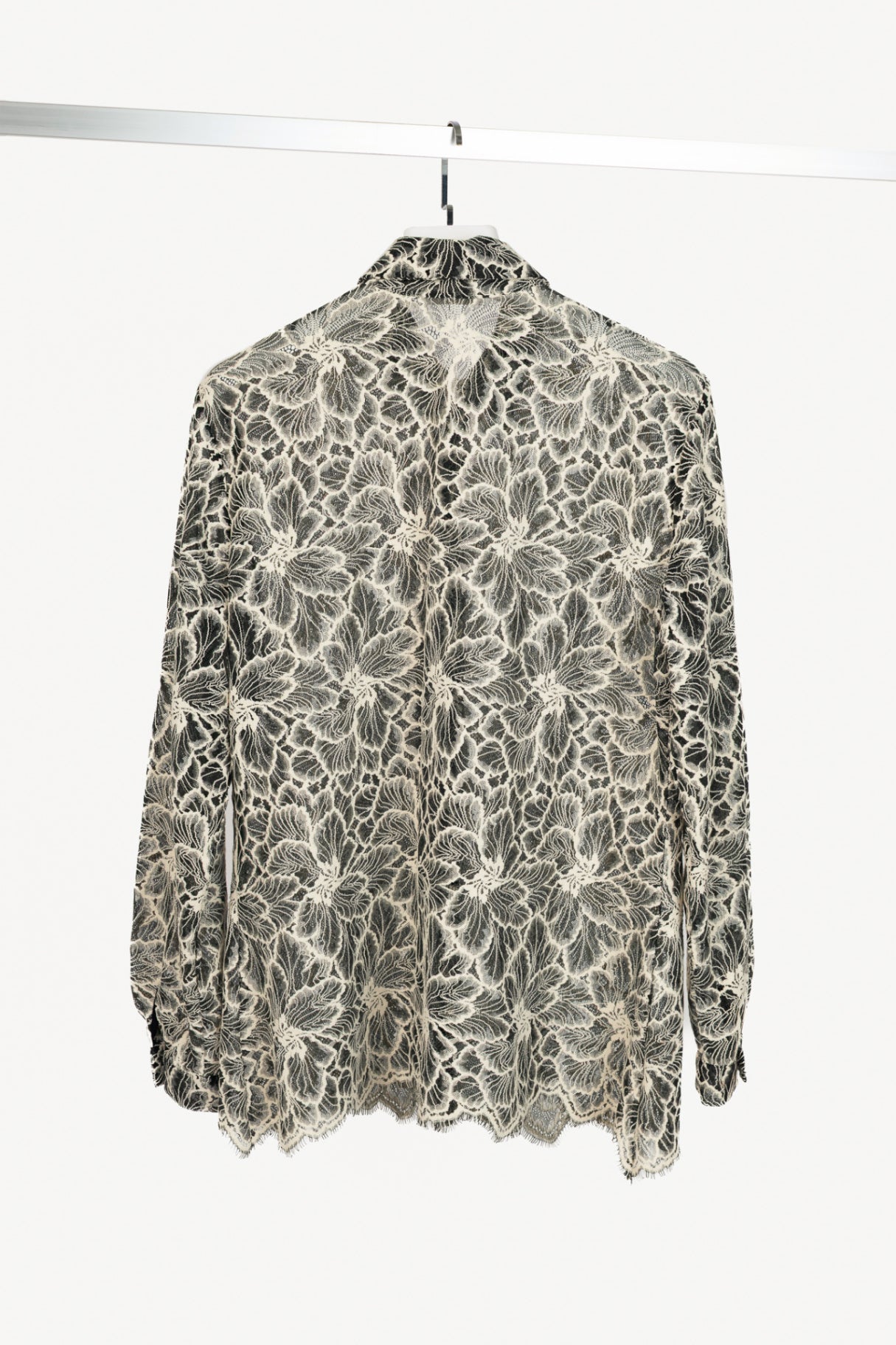 Anne Fontaine Black & White Floral-Lace Buttoned Shirt