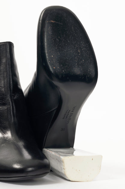 Acne Studios Claudine Black & Off-White Enamel-Heel Boots
