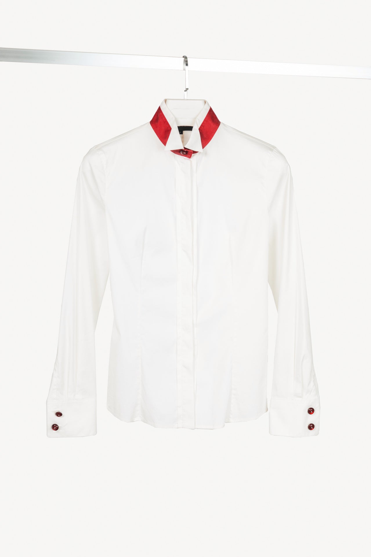 Emporio Armani SS09 White Cotton Red-Satin-Trim Buttoned Shirt