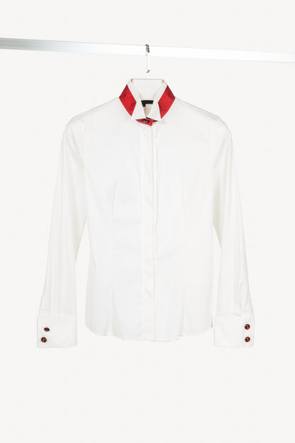 Emporio Armani SS09 White Cotton Red-Satin-Trim Buttoned Shirt