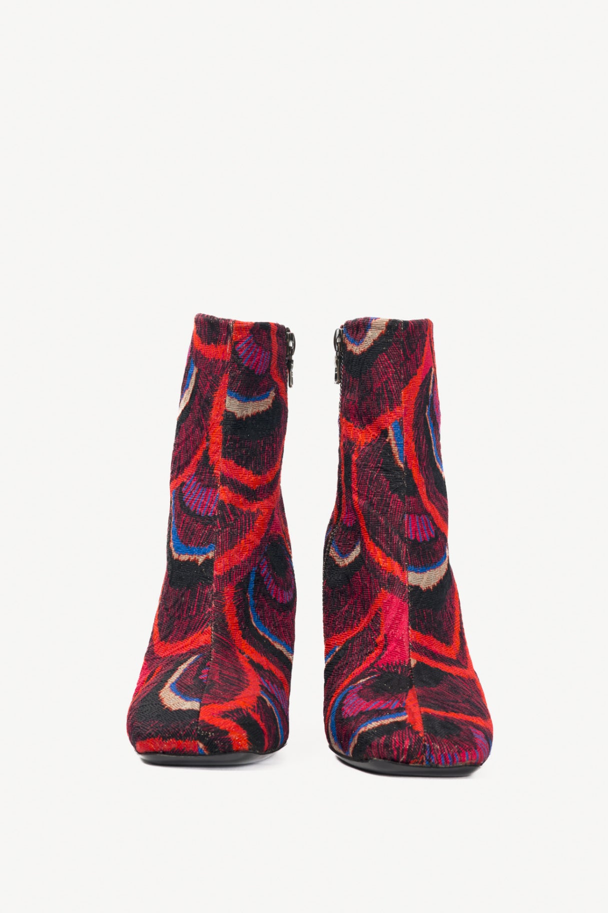 Dries Van Noten AW18 Red Peacock Jacquard Ankle Boots