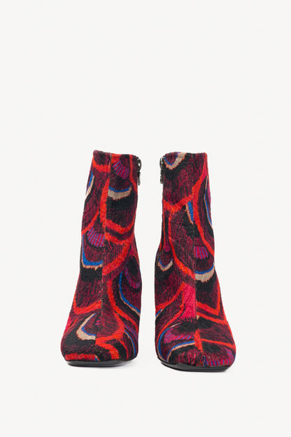 Dries Van Noten AW18 Red Peacock Jacquard Ankle Boots