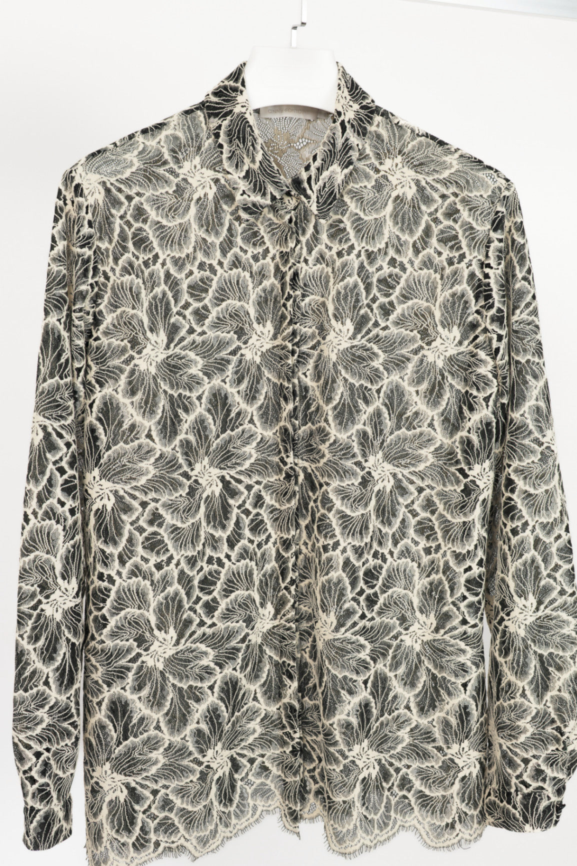 Anne Fontaine Black & White Floral-Lace Buttoned Shirt