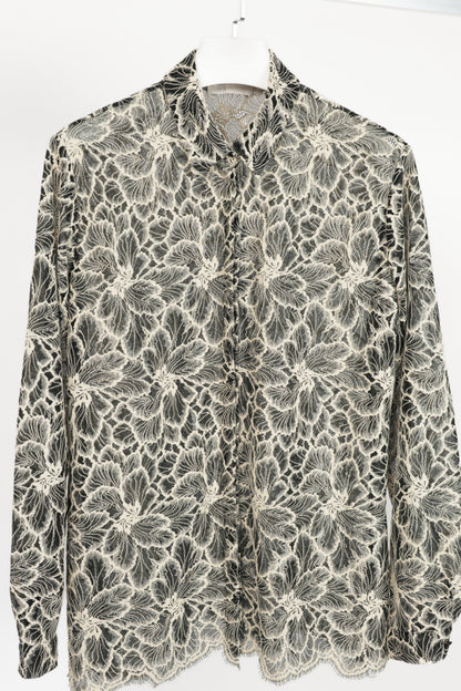 Anne Fontaine Black & White Floral-Lace Buttoned Shirt