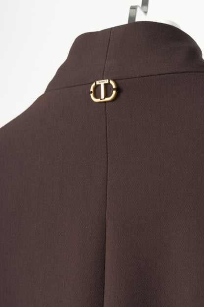Twinset "Black Chocolate" Crepe Double-Breasted Cropped Blazer