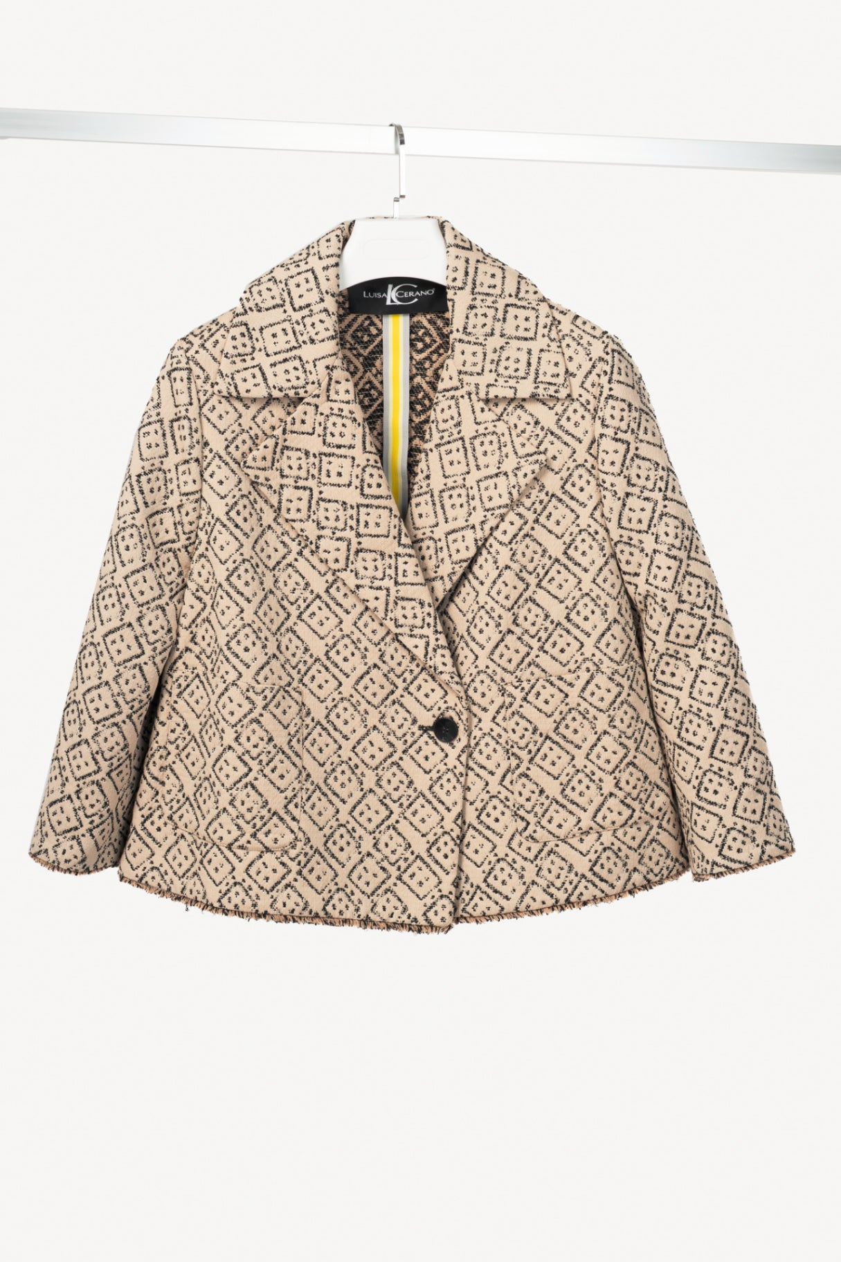 Luisa Cerano Natural Beige Domino-Jacquard Cotton-Blend Jacket