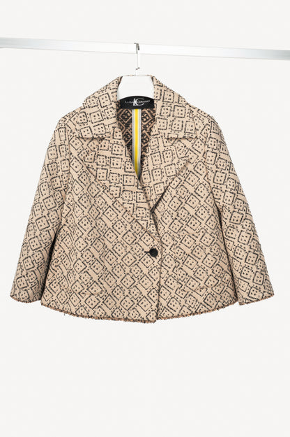 Luisa Cerano Natural Beige Domino-Jacquard Cotton-Blend Jacket