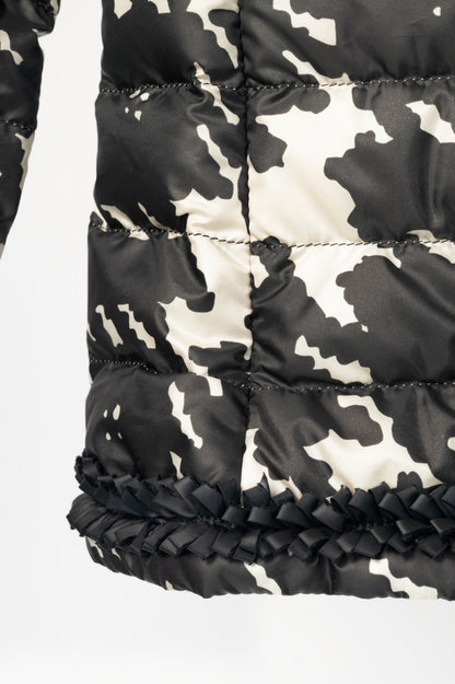 Weekend Max Mara Beige & Black Houndstooth Quilted Loop-Fringe Jacket