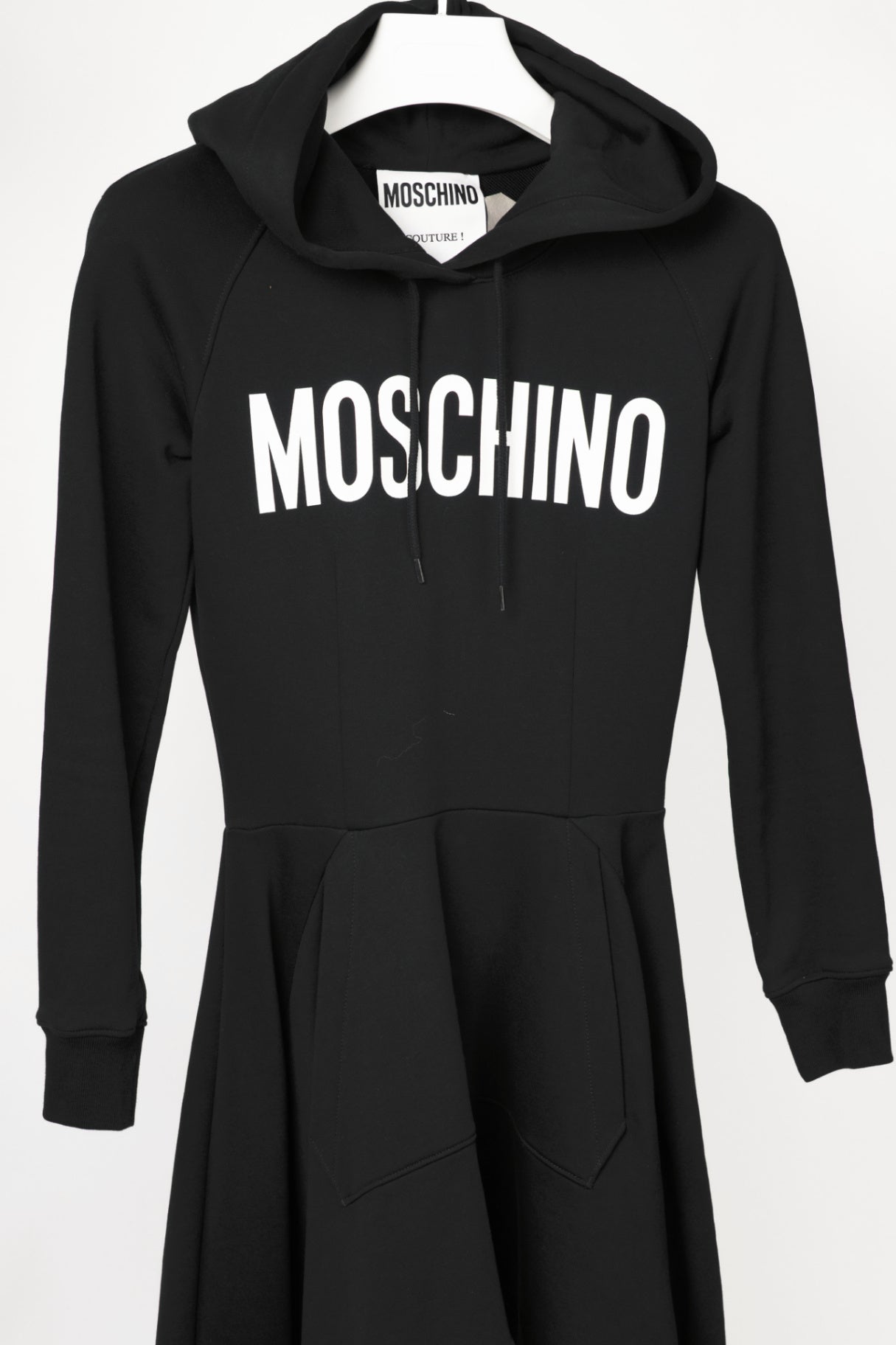 Moschino Black Cotton French Terry Logo Hoodie Dress