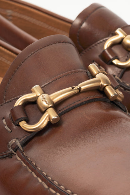 Salvatore Ferragamo Brown Leather Gancini Ornament Drivers