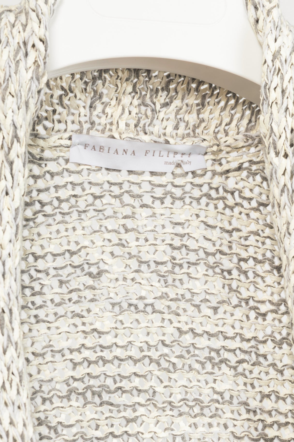 Fabiana Filippi White & Grey Cotton-Knit Feather-Pocket Vest