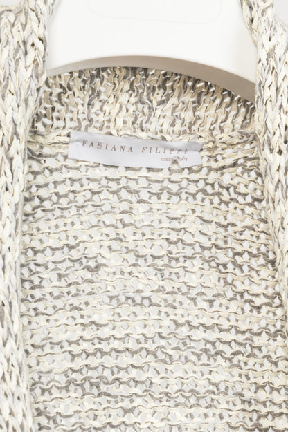 Fabiana Filippi White & Grey Cotton-Knit Feather-Pocket Vest