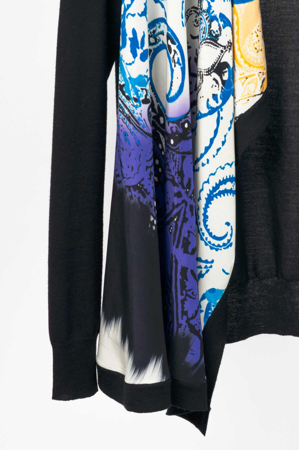 Etro Black Wool Paisley-Front Open-Front Waterfall Cardigan