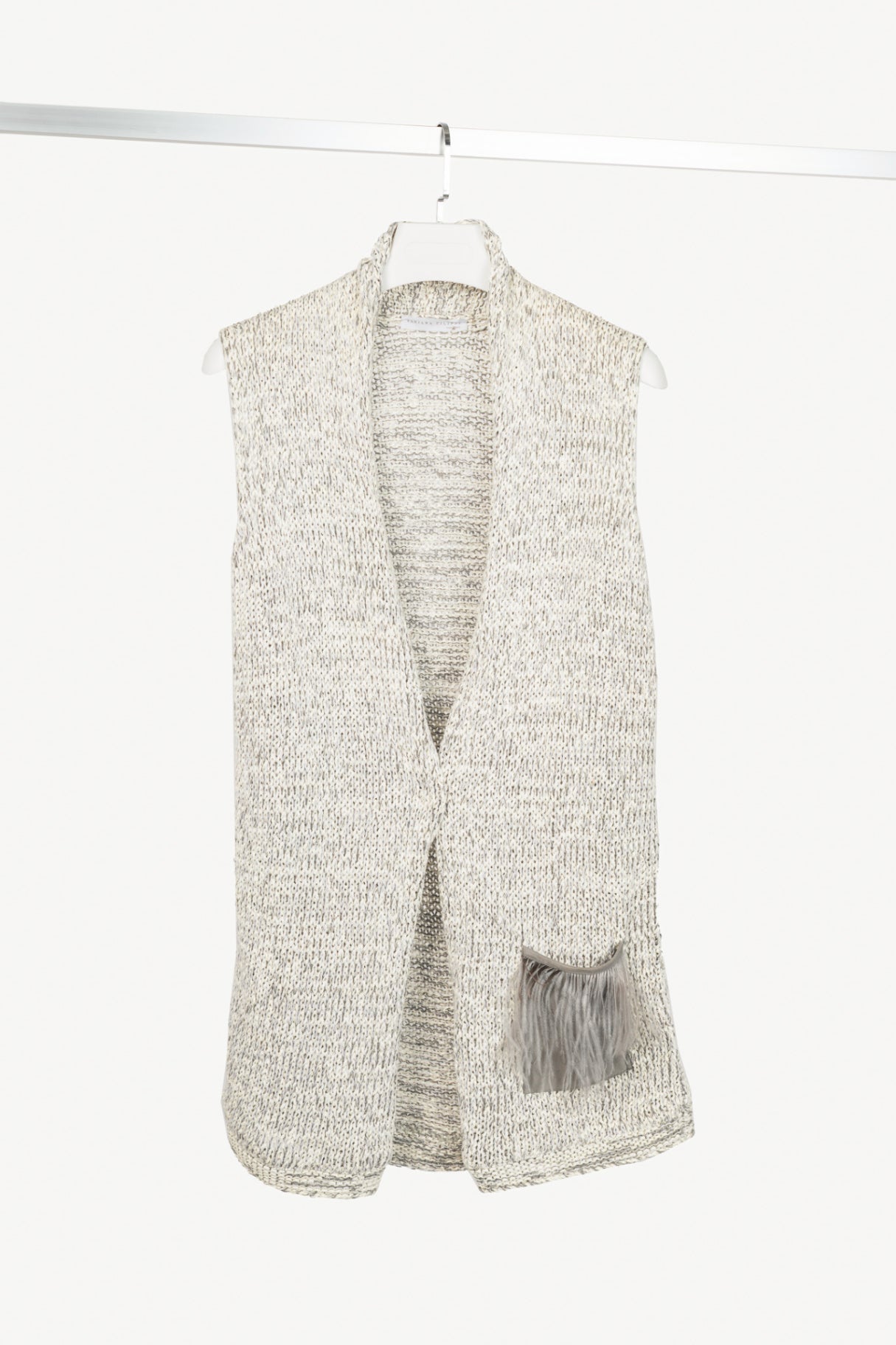 Fabiana Filippi White & Grey Cotton-Knit Feather-Pocket Vest