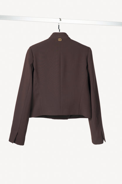 Twinset "Black Chocolate" Crepe Double-Breasted Cropped Blazer