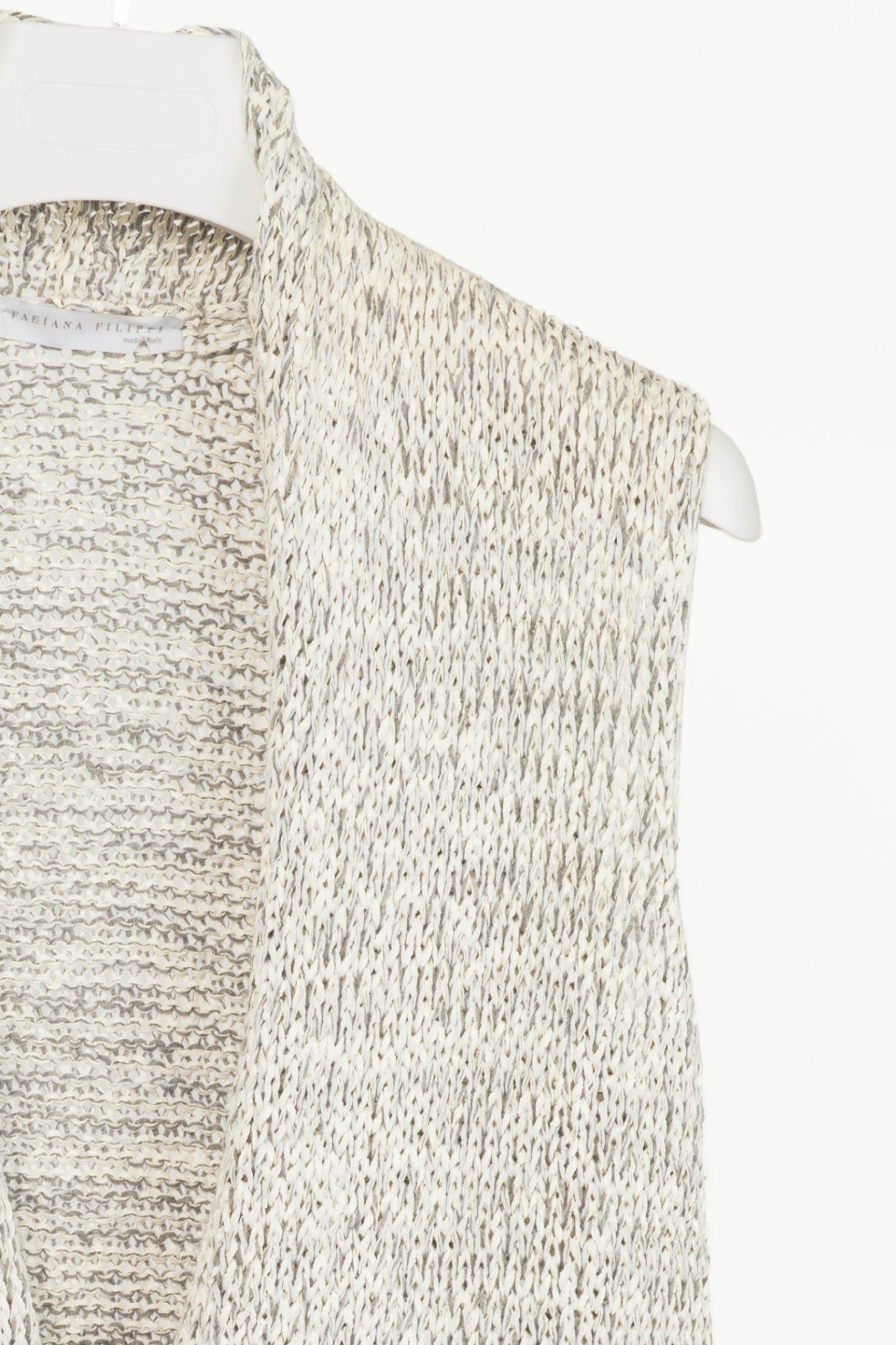 Fabiana Filippi White & Grey Cotton-Knit Feather-Pocket Vest
