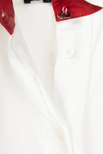 Emporio Armani SS09 White Cotton Red-Satin-Trim Buttoned Shirt