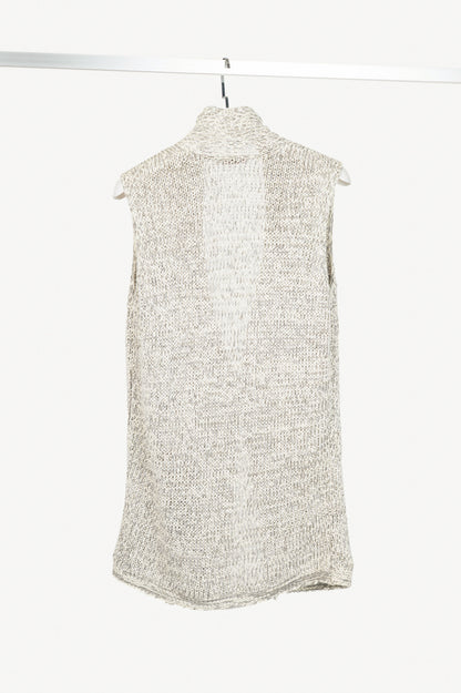 Fabiana Filippi White & Grey Cotton-Knit Feather-Pocket Vest