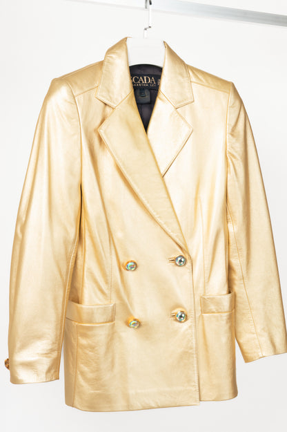 Escada Margaretha Ley Vintage Metallic Gold Leather Double-Breasted Blazer