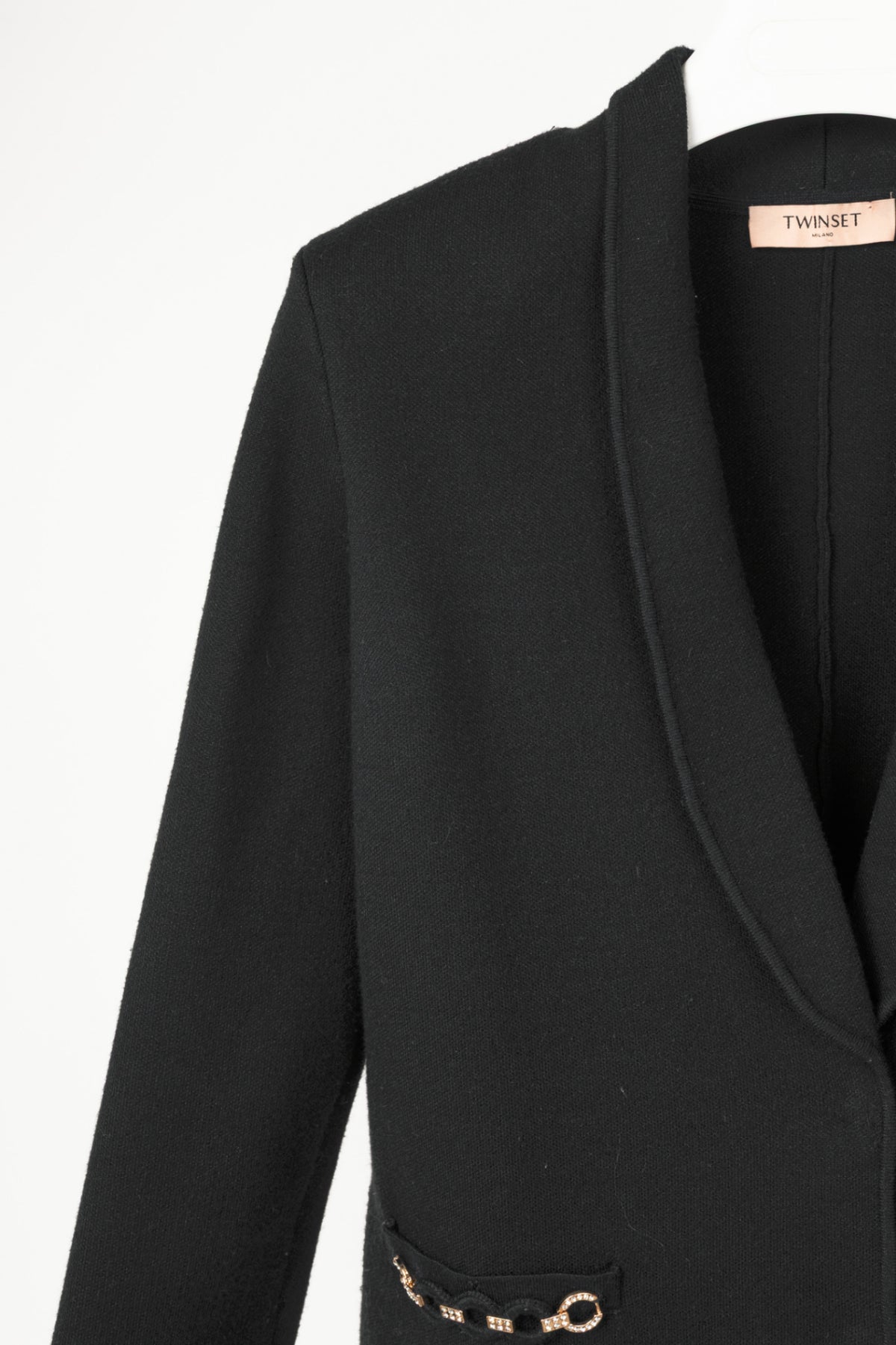 Twinset Black Ponte-Knit Rhinestone-Chain-Trim Blazer