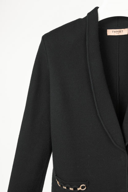 Twinset Black Ponte-Knit Rhinestone-Chain-Trim Blazer