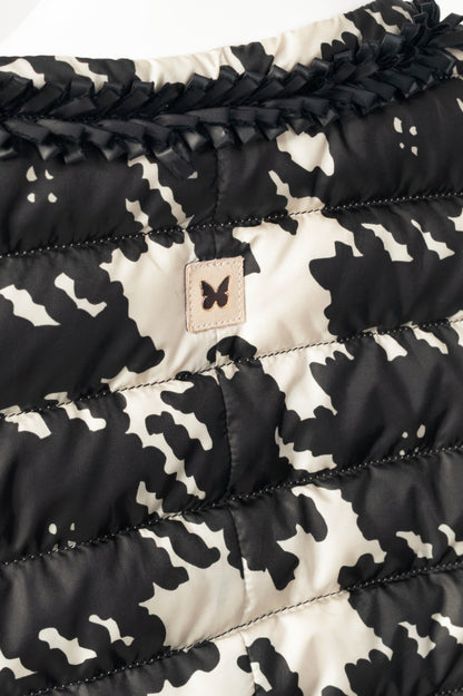 Weekend Max Mara Beige & Black Houndstooth Quilted Loop-Fringe Jacket
