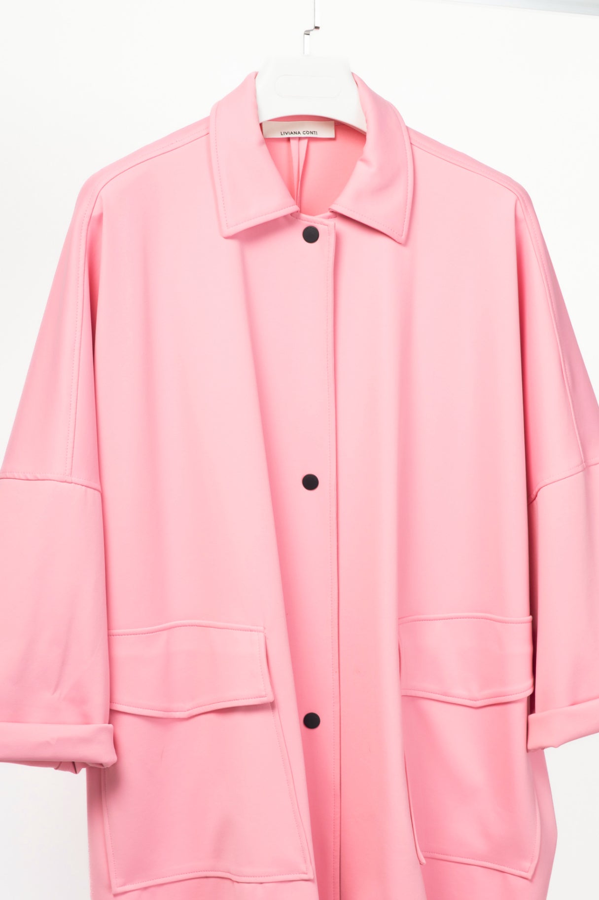 Liviana Conti Pink Neoprene Oversized Snap-Closure Jacket