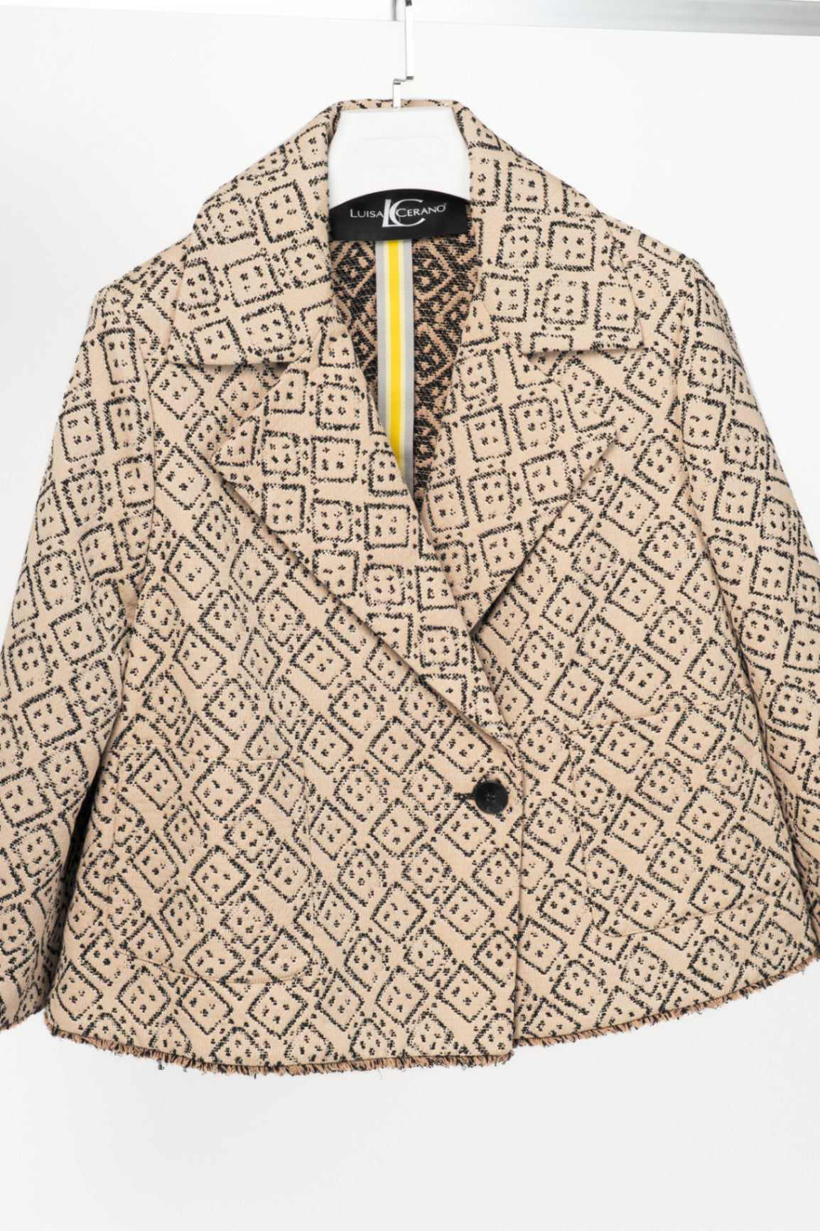 Luisa Cerano Natural Beige Domino-Jacquard Cotton-Blend Jacket