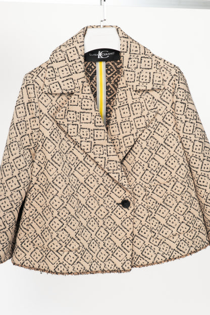 Luisa Cerano Natural Beige Domino-Jacquard Cotton-Blend Jacket