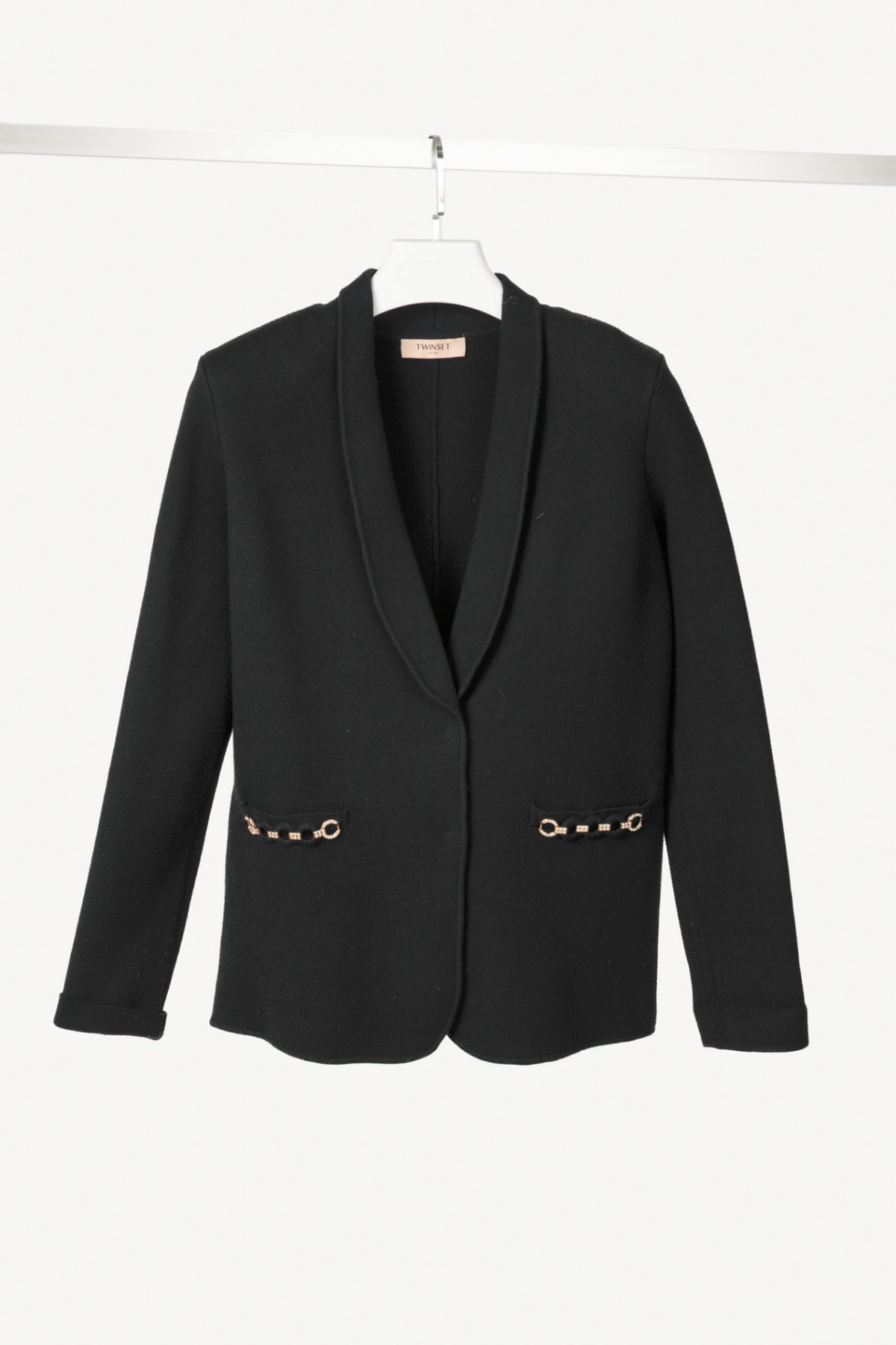 Twinset Black Ponte-Knit Rhinestone-Chain-Trim Blazer