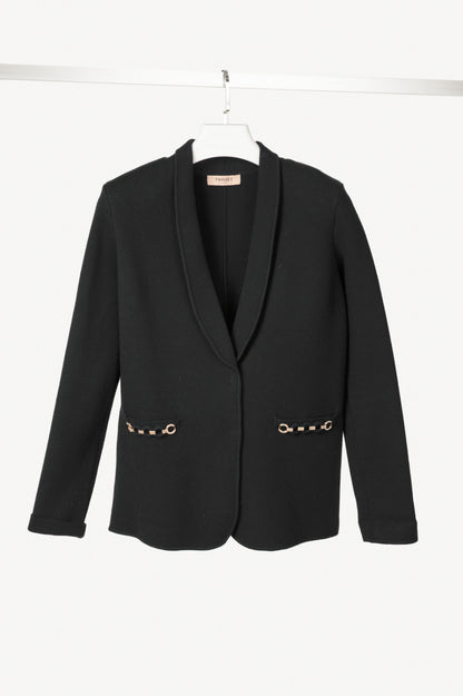 Twinset Black Ponte-Knit Rhinestone-Chain-Trim Blazer