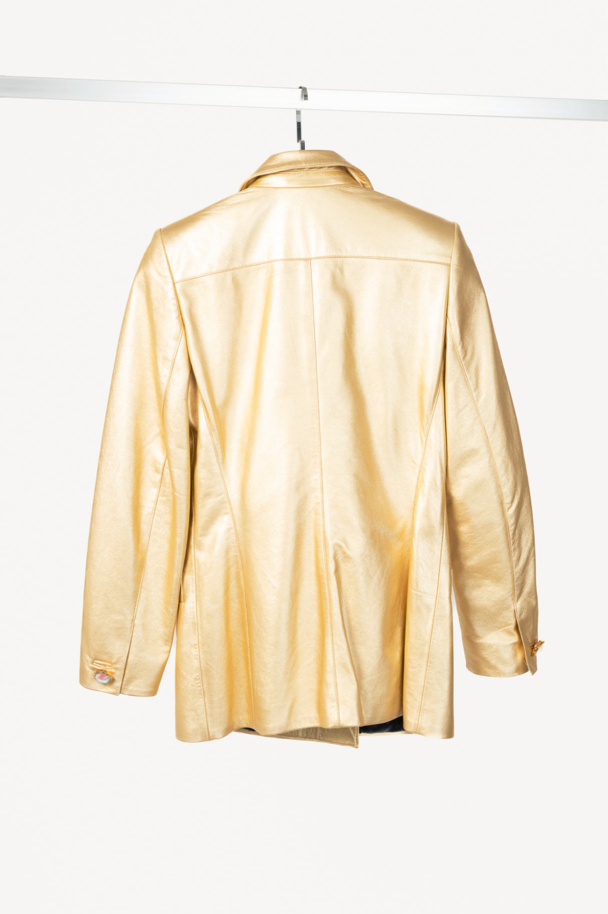 Escada Margaretha Ley Vintage Metallic Gold Leather Double-Breasted Blazer