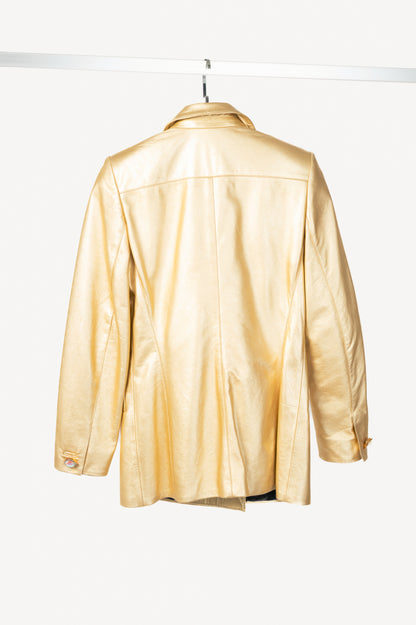 Escada Margaretha Ley Vintage Metallic Gold Leather Double-Breasted Blazer