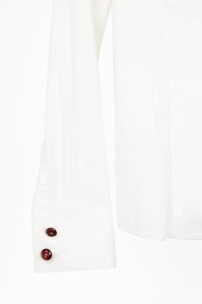 Emporio Armani SS09 White Cotton Red-Satin-Trim Buttoned Shirt