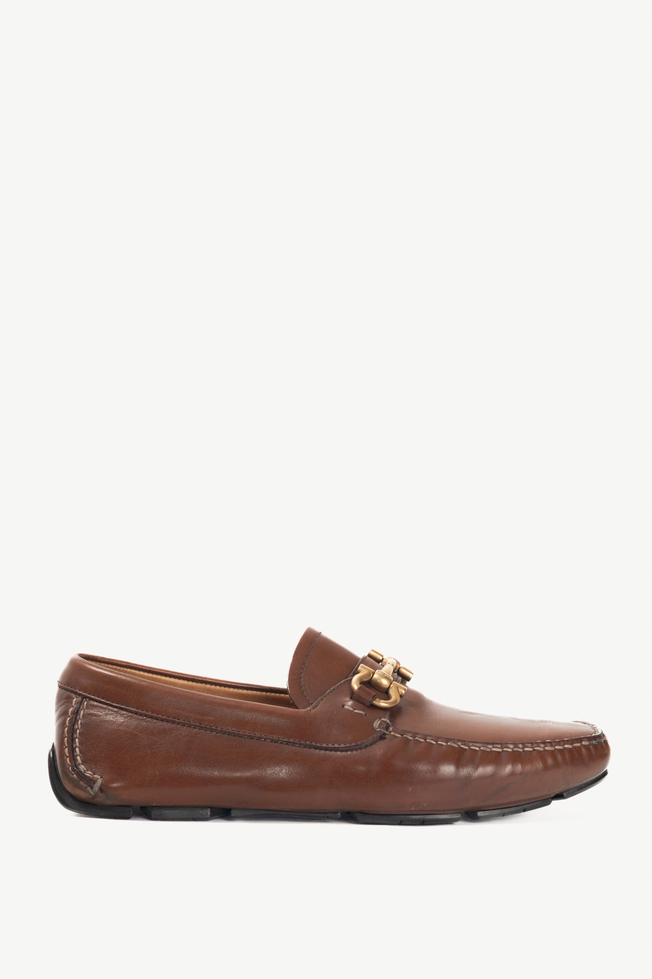 Salvatore Ferragamo Brown Leather Gancini Ornament Drivers