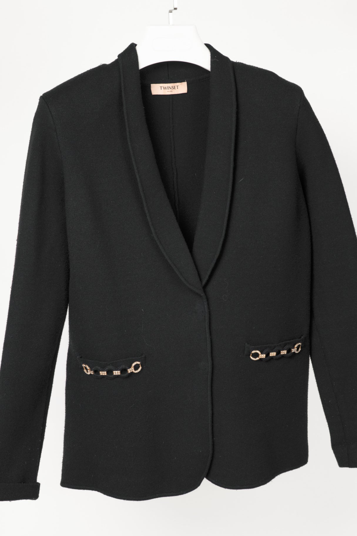 Twinset Black Ponte-Knit Rhinestone-Chain-Trim Blazer